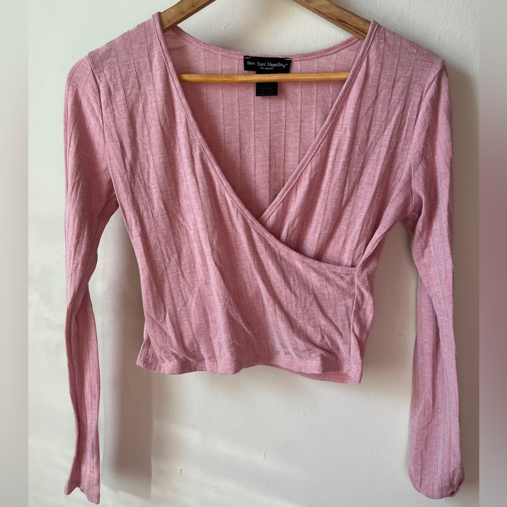 See You Monday Dusty Pink Ribbed Blouse